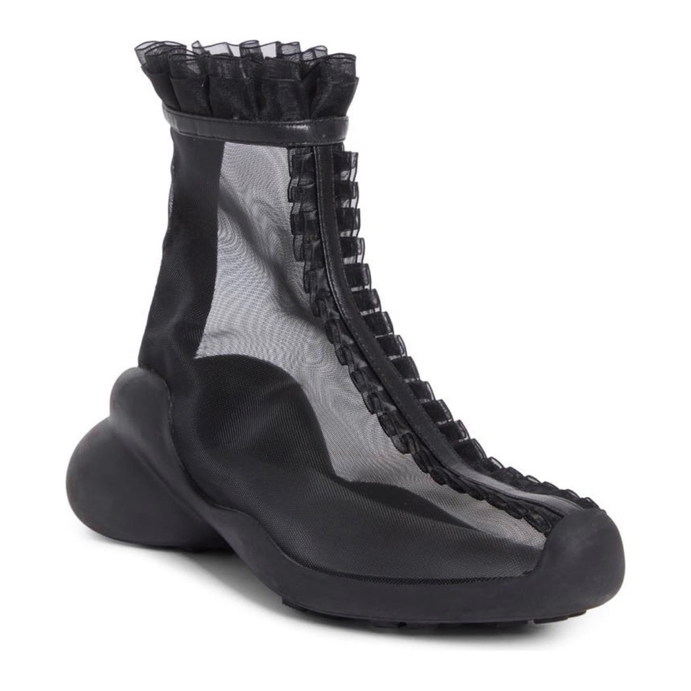 Collina Strada x FCTRY RUFL Black Mesh Ruffle Mid-Calf Boots Sz 6